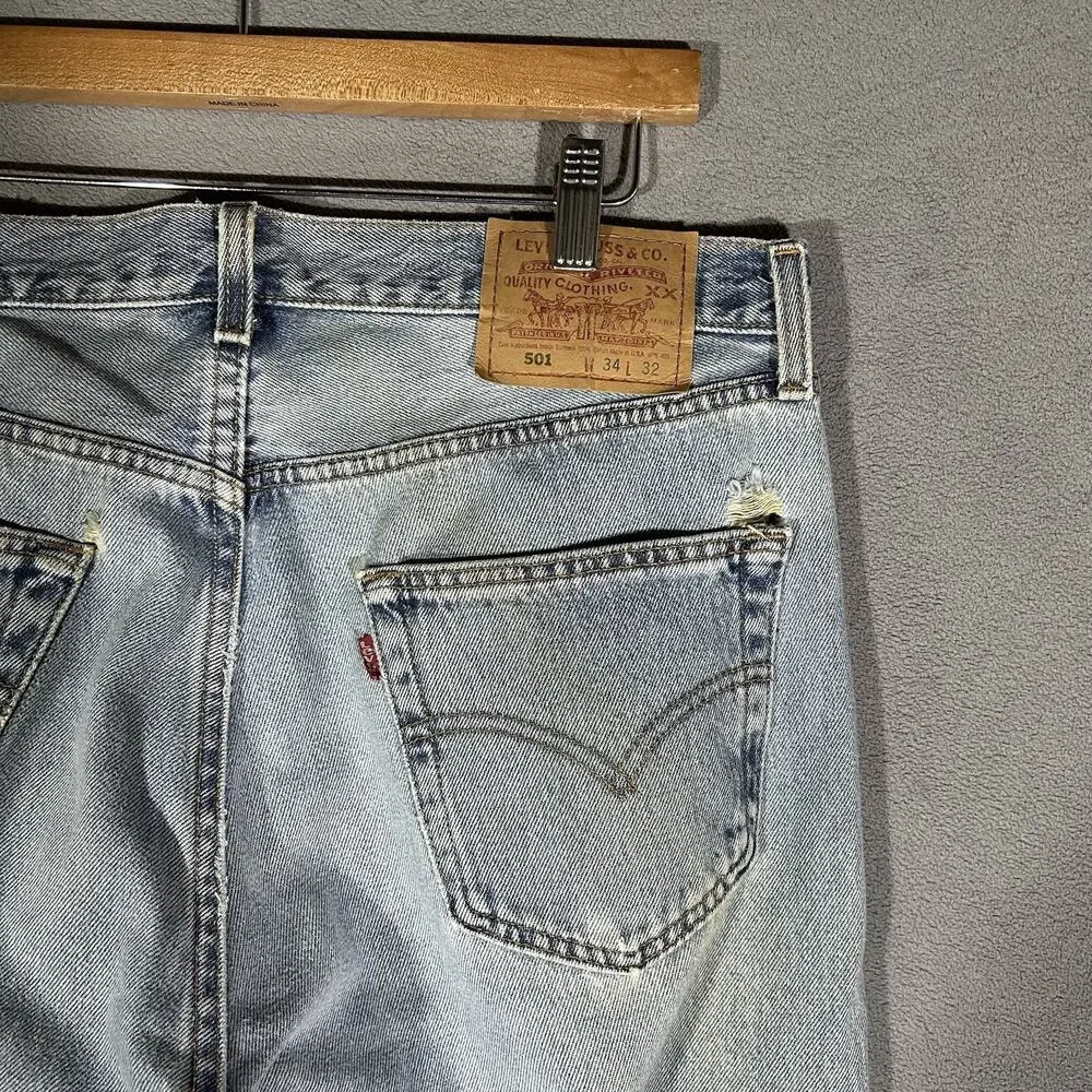 Vintage Levis 501 Jeans Mens 34x31 Blue 90s Made USA Button Fly Pants Size 34
